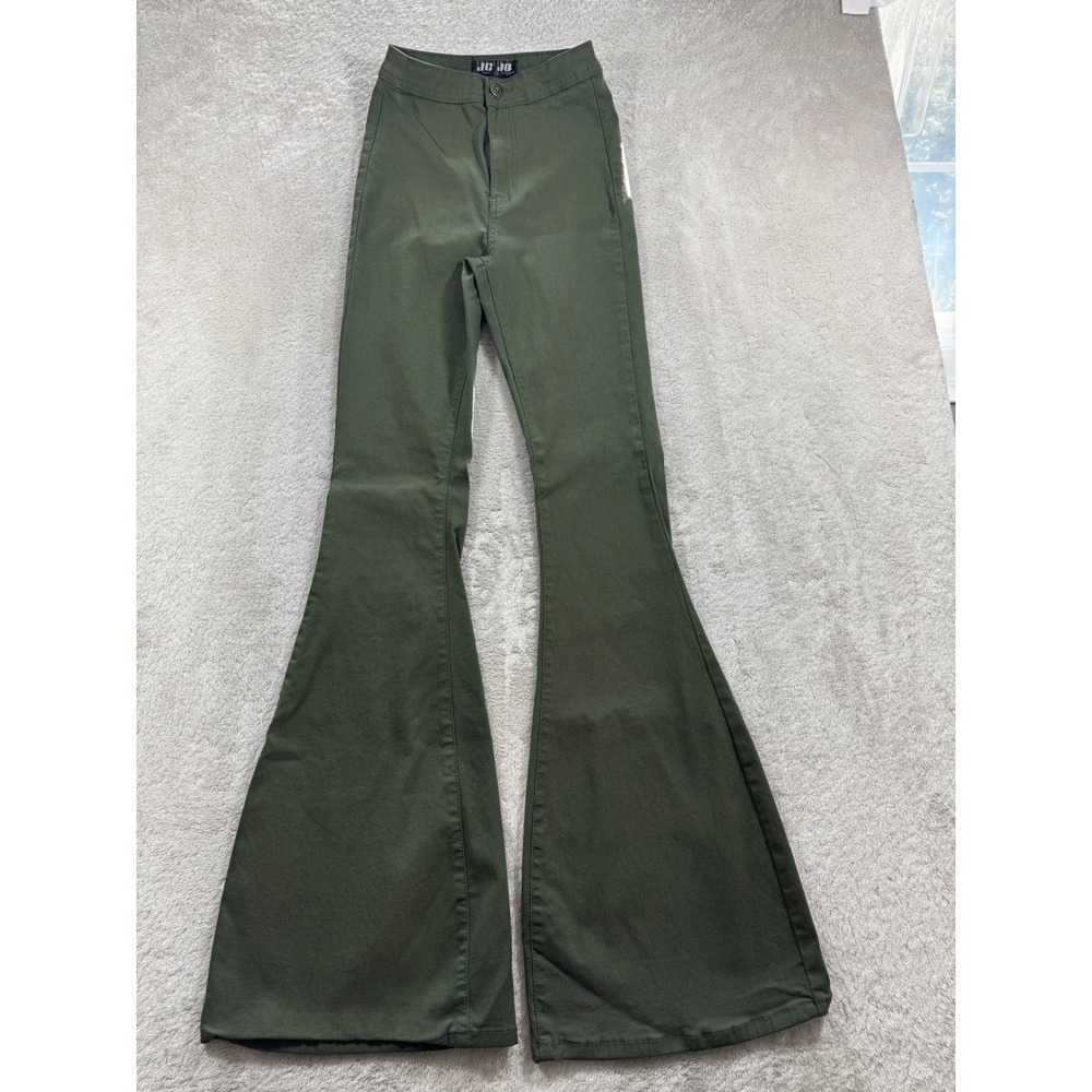 JC & JQ Womens Flare Bell Bottom Stretch Olive Green Jeans S Meas: 20x33